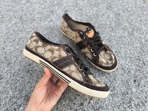 COACH Hombre Marrón Lona Gamuza Firma Zapatillas Talla 9M - Imagen 1 de 13