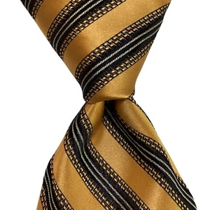 IKE BEHAR Men's 100% Silk XL Necktie USA Designer STRIPED Gold/Black/Gray GUC - Picture 1 of 3