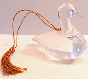 LENOX 1990 CRYSTAL CHRISTMAS SWAN Ornament w/GOLD TASSEL-2 5/8" L  (NO BOX) - Picture 1 of 3