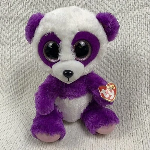 Ty Beanie Boo TySilk Boom Boom Purple & White Panda 9” with Tags - Picture 1 of 16