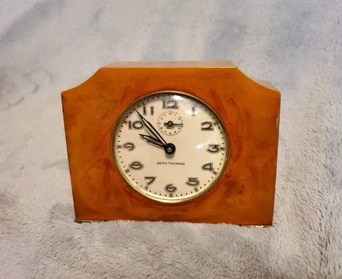 Chunky Butterscotch Brown Marbled Catalin Bakelite Seth Thomas Clock Cover