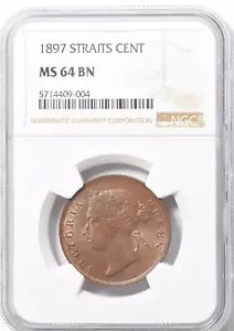 Centavo del estrecho de Malasia 1897 NGC MS64 BN NG1848 - Imagen 1 de 2