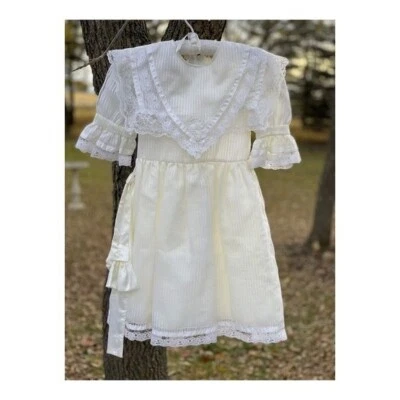 Vintage 80s Ivory Lace Formal Dress Party Ruffle Occasion Victorian Pageant Sz 8 - Image 1 of 4