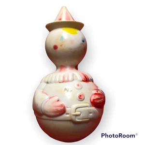 Vintage Clown Roly Poly Wobble Chime Celluloid Plastic Baby Toy - Picture 1 of 5