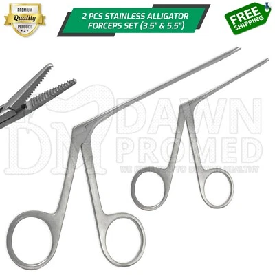 2 pinzas para los oídos de cocodrilo de 3,5"" y 5,5"" dentadas otorrinolaringología diagnóstico grado alemán Foto 1 de 4