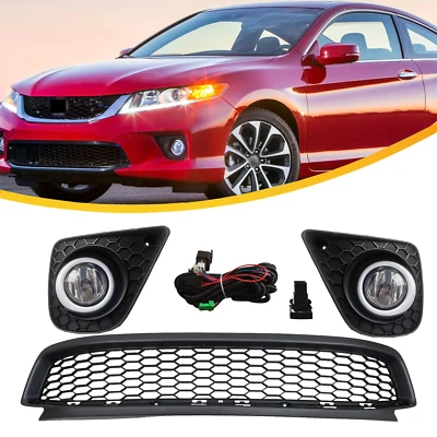 Textured Black Front Bumper Grille & Fog light For 2013-2015 Honda Accord Coupe - Image 1 of 4