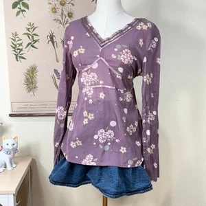 Vintage Y2k Purple Floral Babydoll Tie Back Top Fairy Grunge Whimsy Whimsigoth M - Picture 1 of 4