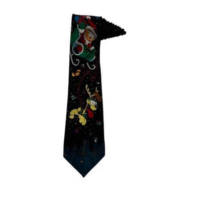 Paws Addiction Garfield Odie Christmas Santa’s Sleigh Vintage Necktie - Image 1 of 4
