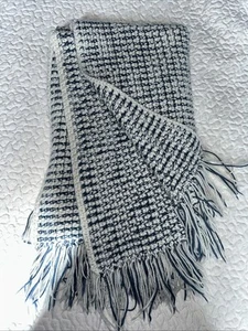 Handmade Crochet Baby Afghan Blanket Blue White Fringe 42” x 48” Swaddle - Picture 1 of 4