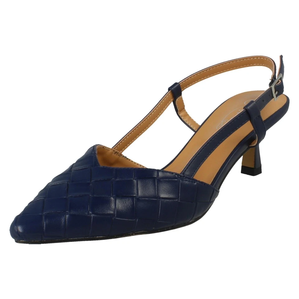 Mujer Spot On Tacón Bajo Tejido Diseño Puntiagudo Elegante Evento Zapatos - Imagen 1 de 1