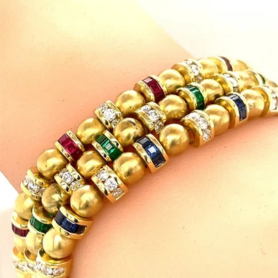 Charles Krypell 18k Yellow Gold Gemstone Station Bracelet Matching Set Available - Image 1 of 2