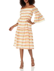 Trina Turk schulterfreies Damenkleid, Orange Pop Multi, Small - Bild 1 von 6