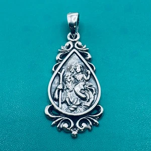 Sterling Silber 925 Religiös Christophorus Medaille Charm Anhänger Unisex Wunderschön - Bild 1 von 5