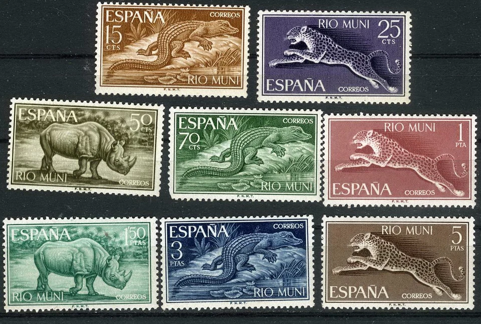 Rio Muni 1964 鳄鱼豹犀牛全新邮票 (SC# 35-42) — 第 1/1 张图片