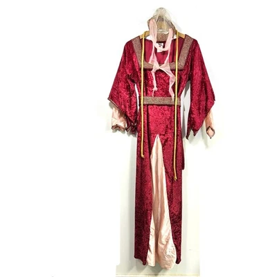 Renaissance Gown Burgundy Gold Velveteen 4pc Ladies Shakespearean Dress One Size - Image 1 of 4