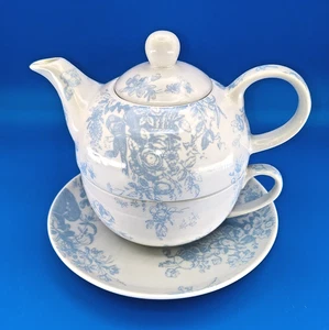 Living Quarters 4-Piece Tea For One Set – Blue Floral Teapot, Cup, Saucer & Lid - Picture 1 of 14