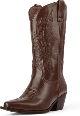 MUCCCUTE Botas de Vaquero para Mujer - Media Pantorrilla Vaquera Bordadas Gruesas...  Foto 1 de 4