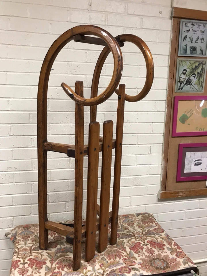 "ANTIGUO TRINEO TRINEO DE MADERA CURVADA DE COLECCIÓN PRIMITIVO HERMOSO 39 1/4"" DE LARGO" Foto 1 de 4