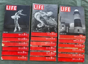 Konvolut 18 alte Lebenszeitschriften 40er Jahre Autoanzeigen ~ Mode ~ Sport ~ Requisiten ~ Reisen - Bild 1 von 7