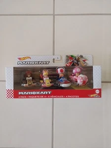New Hot Wheels Mario Kart 4-Pack: Tanooki Mario, Cat Peach, Toad & Toadette - Picture 1 of 5
