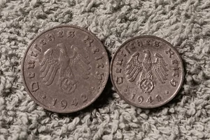 Damaged World War 2 1 & 10 Reichspfennig~ Germany, Has Flaws , See Photos!! - Picture 1 of 21