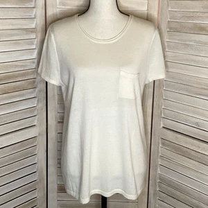 Tamara Mellon 100% Cashmere Pocket T Shirt Sweater Ivory Cream 3 L - Picture 1 of 10