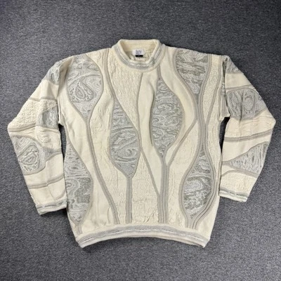 Vintage BelAir 3D Knit Sweater White Large Pullover Coogi Style Hip Hop 90s  - Image 1 of 4
