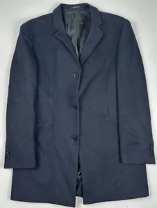 John Varvatos Mens Wool Cashmere Blue Gray Top Over Coat 40R Leather Under Collr - Picture 1 of 14