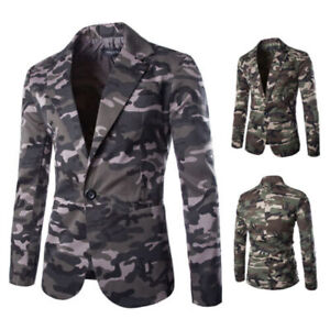 Men's Camouflage One-Button Jackets Leisure Coat Blazer Suit Slim Military Suit