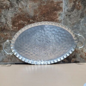 Cromwell Handwrought Oval Aluminum Serving Tray Embossed Floral - Picture 1 of 12