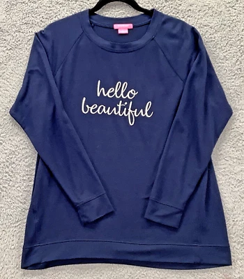 Top Isaac Mizrahi Mujer Talla Grande Azul Marino Hola Hermoso Spellout Manga Larga Foto 1 de 4