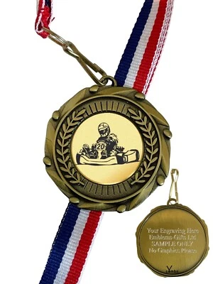 EMBLEMS GIFTS LTD Karting Go Kart Award (D) 45 mm Combo-Medaille & Band graviert kostenlos