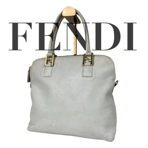 FENDI Hand Bag Tote Purse Canvas Leather White Authentic from japan - Picture 1 of 24