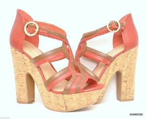 New BCBGeneration SANFORDX Open Toe T-Strap Sandal Platform Pump Red 10 - Picture 1 of 8