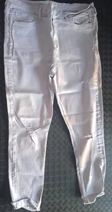 Lilac distressed skinny denim Crop jeans uk 14 eu 42 stretch cotton 26" trousers - Picture 1 of 6