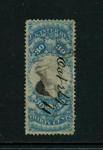 USA Scott # R113 VF O/W Horizontal Crease BOB Revenue Stamp Cat $175 - Picture 1 of 2