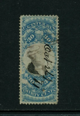USA Scott # R113 VF O/W Horizontal Crease BOB Revenue Stamp Cat $175 - Image 1 of 2