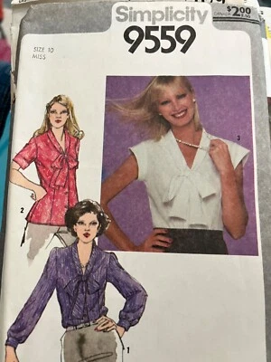 Vtg. Simplicity pattern 9559 misses fitted blouse w/sleeve variations- size 10 - - Image 1 of 2