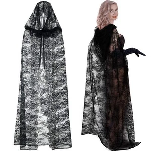 Halloween Lace Hooded Cloak Witch Tulle Cape for Women Gothic Costumes Cape f... - Picture 1 of 6