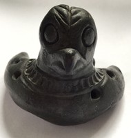 Vintage Black Pottery Bird Shaped Ocarina Flute Whistle Mexico