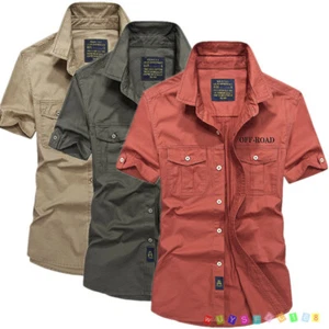 Moda Hombres Ejército Militar Informal Camisa Manga Corta Estilo Militar Camisas 4 Colores - Imagen 1 de 17