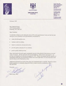 Janet Ecker, Canadian Politician, Ontario MPP, ALS regarding government policies - Picture 1 of 1