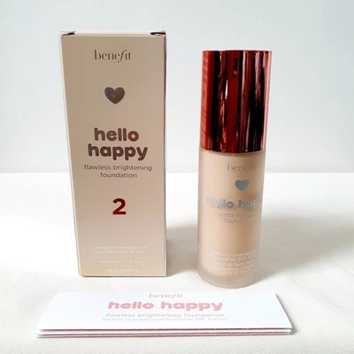 Benefit Hello Happy Flawless Brightening Foundation 2 BNIB 30ml FAST POSTAGE  - Image 1 of 4