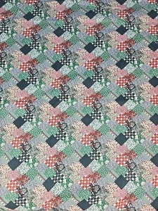 Vintage Cotton Fabric Cheater Quilt Patchwork Small Squares Green Calico 4Yds - Picture 1 of 7