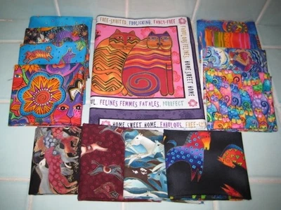 Laurel Burch Lote Mixto 12 Cuartos de Grasa 1 Panel Tela Acolchado Felinos Caballos Foto 1 de 4