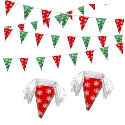 Banderín Banderín de Feliz Navidad Rojo Verde 100 Pies Cuerda Fiesta  Foto 1 de 4