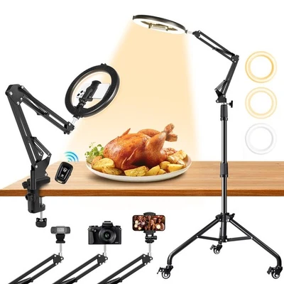 Ring Light Overhead Phone Mount with Casters, Dual-Purpose Floor/Desk Light T... - Image 1 of 4