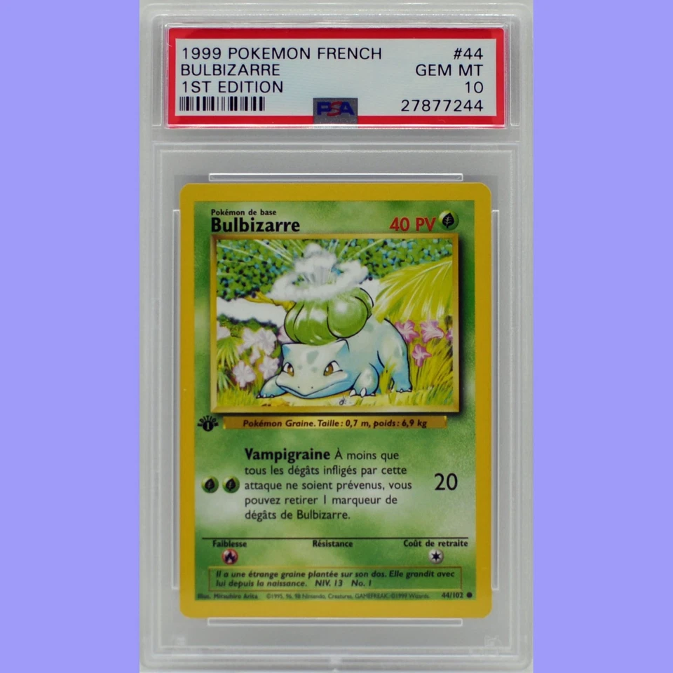 Pokemon 1st Edition Base Set French Bulbasaur (Bulbizarre) #44 PSA 10 Gem Mint - Image 1 of 4