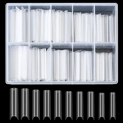 200 Pcs Clear Acrylic Extra Long Straight Square Nail Tips, C Curve Full Cover A - Image 1 of 4