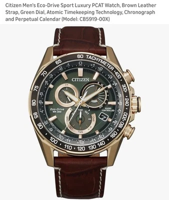 Citizen PCAT World Time Chronograph Green Dial Men's Watch CB5919-00X - Image 1 of 4